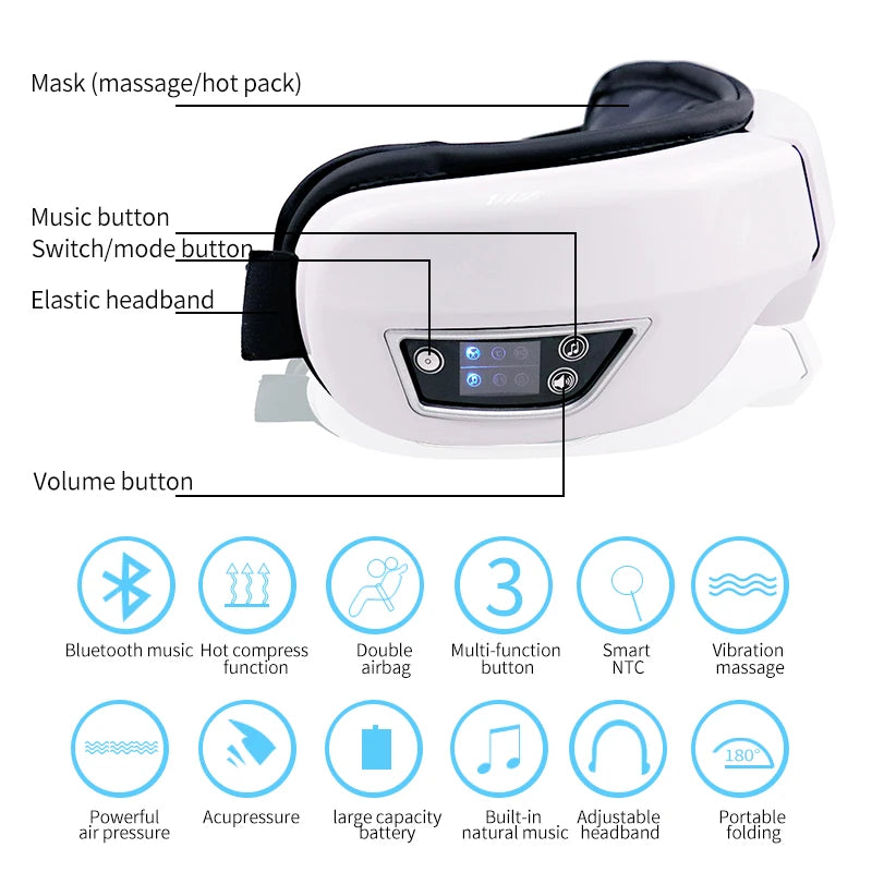 Smart Eye Massager Air Pressure Bluetooth Music Vibration Hot Airbag Compress Eye Care Eye Massage Glasses Eye Relax Foldable