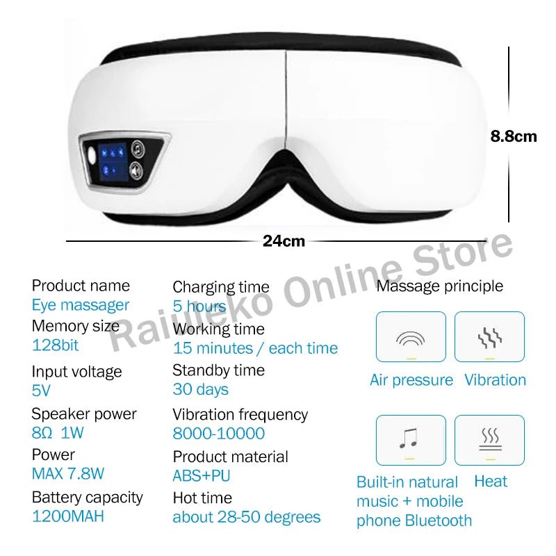 Smart Eye Massager Air Pressure Bluetooth Music Vibration Hot Airbag Compress Eye Care Eye Massage Glasses Eye Relax Foldable