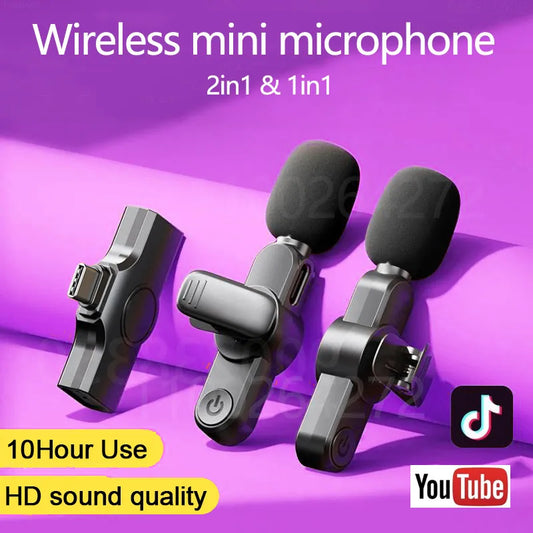 New Wireless Lavalier Microphone Portable Audio Video Recording Mini Mic for iPhone Android Live Broadcast Gaming Phone Mic